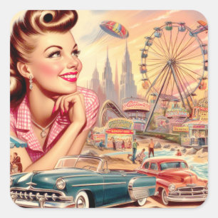 Sticker Carré Illustration vintage de beauté