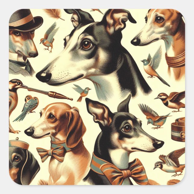 Sticker Carré Illustration vintage de Greyhound (Devant)