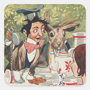 Sticker Carré Illustration vintage de la fête de thé du Chapelie