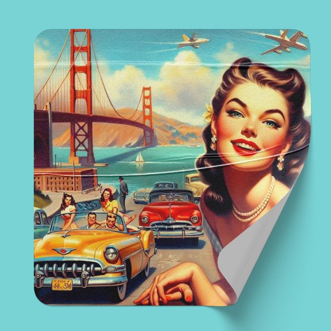 Sticker Carré Illustration vintage de San Francisco (Créateur téléchargé)