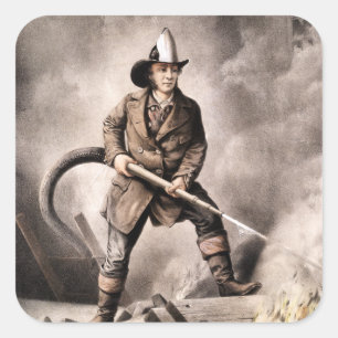 Sticker Carré Illustration vintage des pompiers