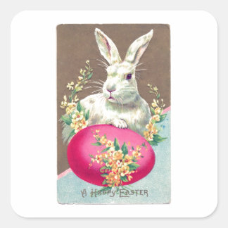 Sticker Carré Illustration vintage du lapin de Pâques