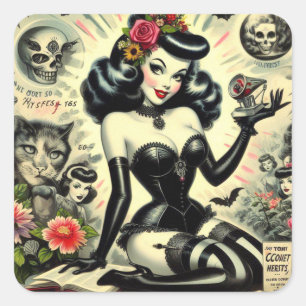 Sticker Carré Illustration vintage Goth Girl