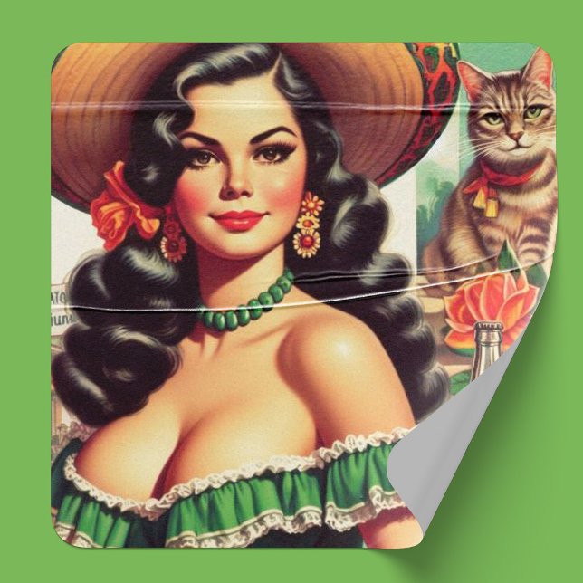 Sticker Carré Illustration vintage Latina (Créateur téléchargé)