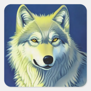 Sticker Carré Illustration Wolf