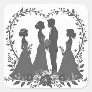 Sticker Carré Illustrations de silhouette mariage