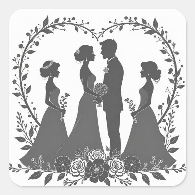 Sticker Carré Illustrations de silhouette mariage (Wedding Silhouette for Gifts!)