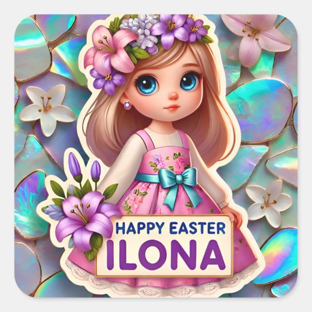 Sticker Carré ILONA ~ HAPPY EASTER ~ Lys ~ (Devant)