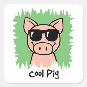Sticker Carré Image de dessin animé d'un cochon cool avec des lu