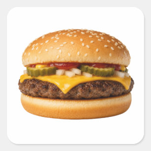 Sticker Carré Image de nourriture de cheeseburger classique