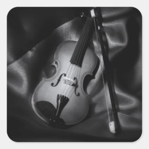 Sticker Carré Image d'un violon en b&W à vie