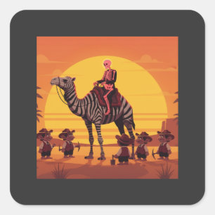 Sticker Carré Image Fantastique d'un Squelette Chevauchant un Ch