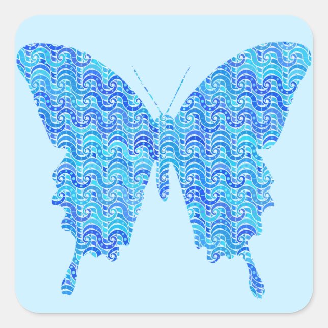 Sticker Carré Image papillon, motif abstrait, nuances de bleu (Devant)