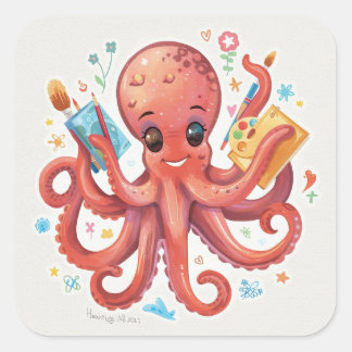 Sticker Carré Images de peinture d'octopus fantaisistes – Art cr