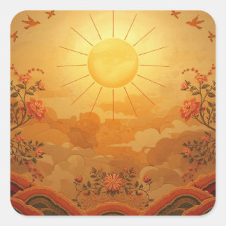 Sticker Carré Images de peinture du soleil avec des rayons styli