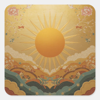 Sticker Carré Images de peinture du soleil avec des rayons styli