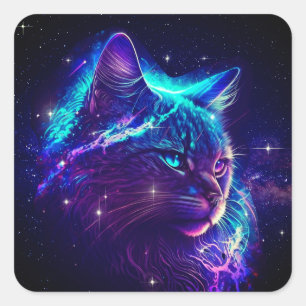 Sticker Carré Imaginaire Abstrait Cute Galaxy Space Kitty Chat