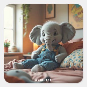 Sticker Carré Imaginaire Bébé mignon éléphant Jeans