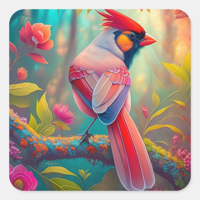 Sticker Carré Imaginaire Birds Homme Cardinal (Devant)