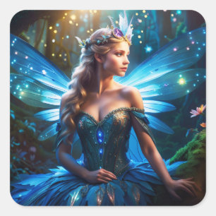 Sticker Carré Imaginaire Blue Dragonfly Fairy Princesse