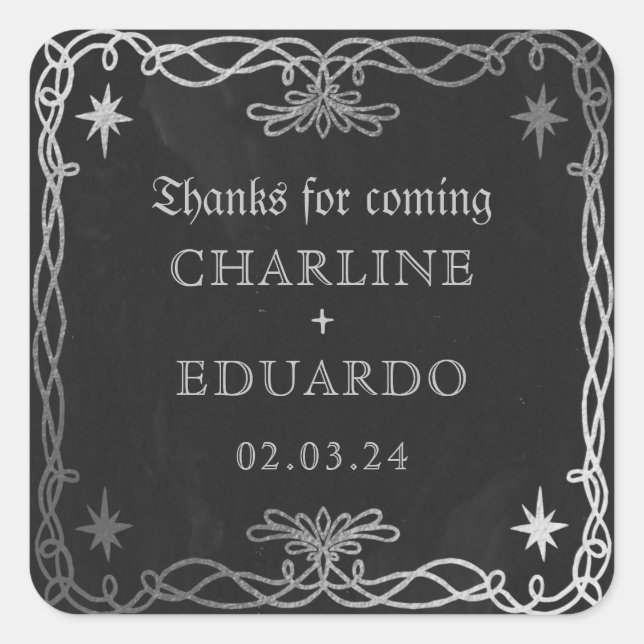 Sticker Carré Imaginaire céleste gothique Mariage ivoire argent (Devant)