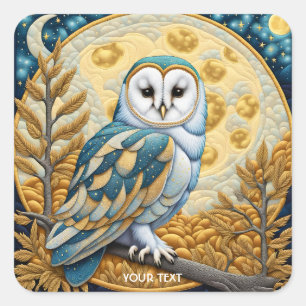 Sticker Carré Imaginaire Chouette mignonne Lune Arbres