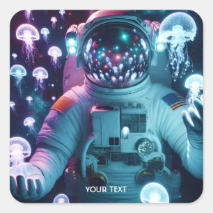 Sticker Carré Imaginaire Cute astronaute espace méduse