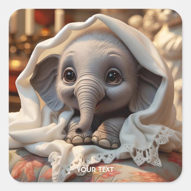 Sticker Carré Imaginaire Cute Blanket bébé Eléphant (Devant)