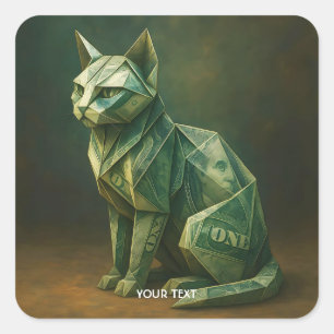 Sticker Carré Imaginaire Cute Chat Argent Origami