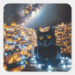 Sticker Carré Imaginaire Cute Chat Lights Ville