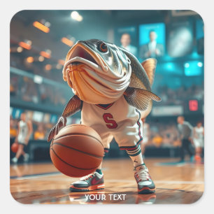 Sticker Carré Imaginaire Cute Fish Jouer Basketball