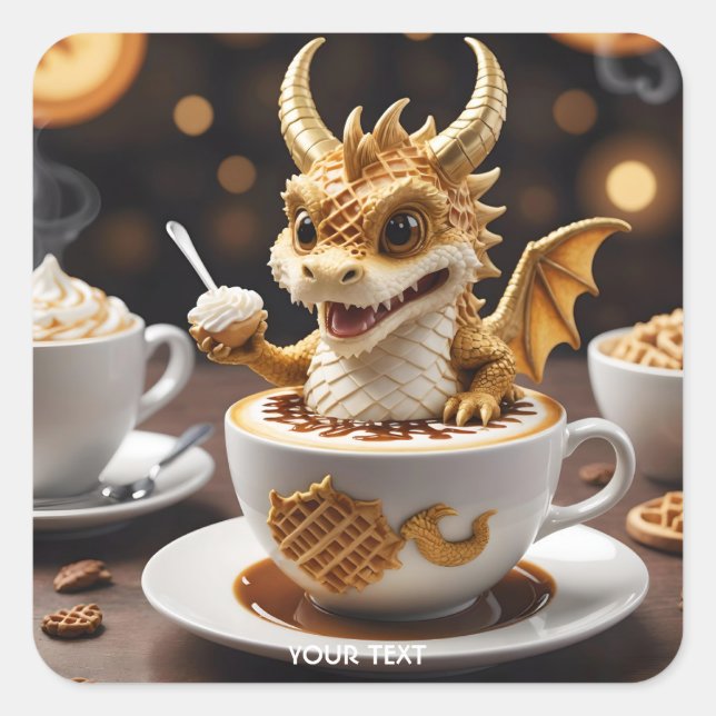 Sticker Carré Imaginaire Cute gaufre Dragon Café (Devant)
