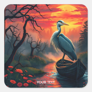 Sticker Carré Imaginaire Cute Heron Evening Lake