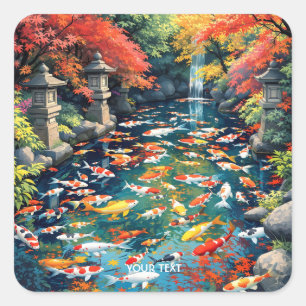 Sticker Carré Imaginaire Cute Koi Fish Pond