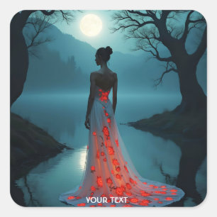 Sticker Carré Imaginaire Cute Lake Trees Moon