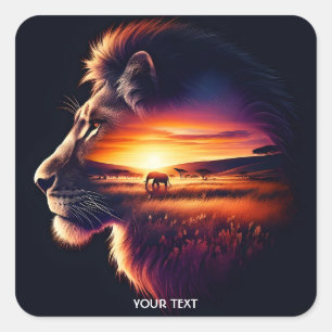 Sticker Carré Imaginaire Cute lion Head Savanna