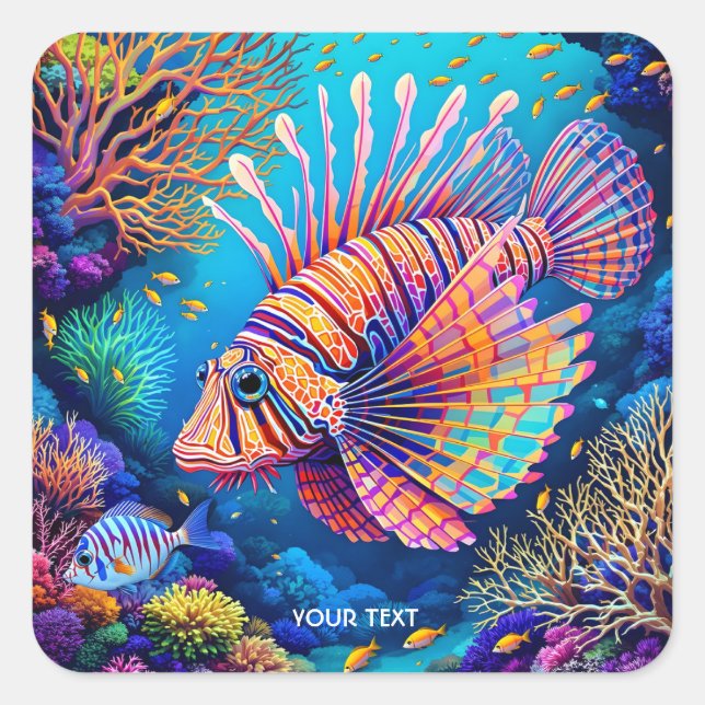Sticker Carré Imaginaire Cute Lionfish Coral Reef (Devant)