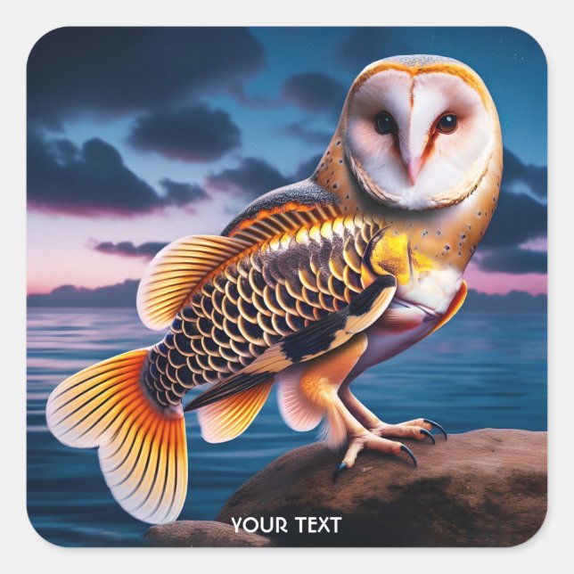 Sticker Carré Imaginaire Cute Owl Fish Sea (Devant)
