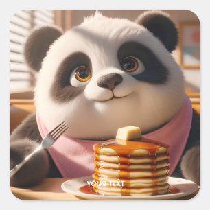 Sticker Carré Imaginaire Cute Panda Manger Pancakes