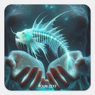 Sticker Carré Imaginaire Cute Poissons Mains Mer