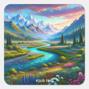 Sticker Carré Imaginaire Cute River Flowers Valley