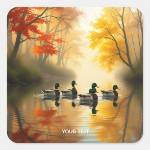Sticker Carré Imaginaire Cute Rivière du lac d'automne