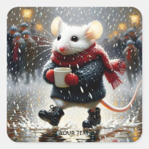 Sticker Carré Imaginaire Cute Souris Coffee Coat