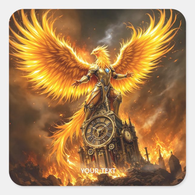 Sticker Carré Imaginaire Cute Steampunk Flames Phoenix (Devant)