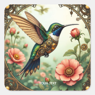 Sticker Carré Imaginaire Cute Steampunk Fleurs d'oiseaux