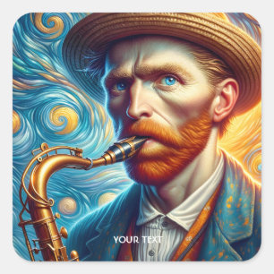 Sticker Carré Imaginaire Cute Van Gogh Saxophone