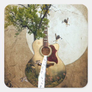Sticker Carré Imaginaire de guitare décoré