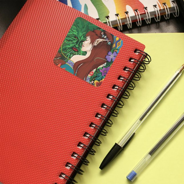 Sticker Carré Imaginaire d'elfe vert (Créateur téléchargé)