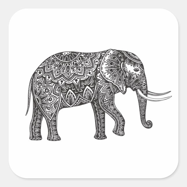 Sticker Carré Imaginaire Eléphant Doodle (Devant)