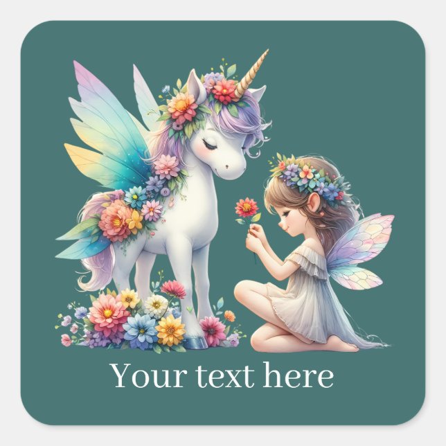 Sticker Carré Imaginaire Fairy unicorne ajouter du texte (Devant)